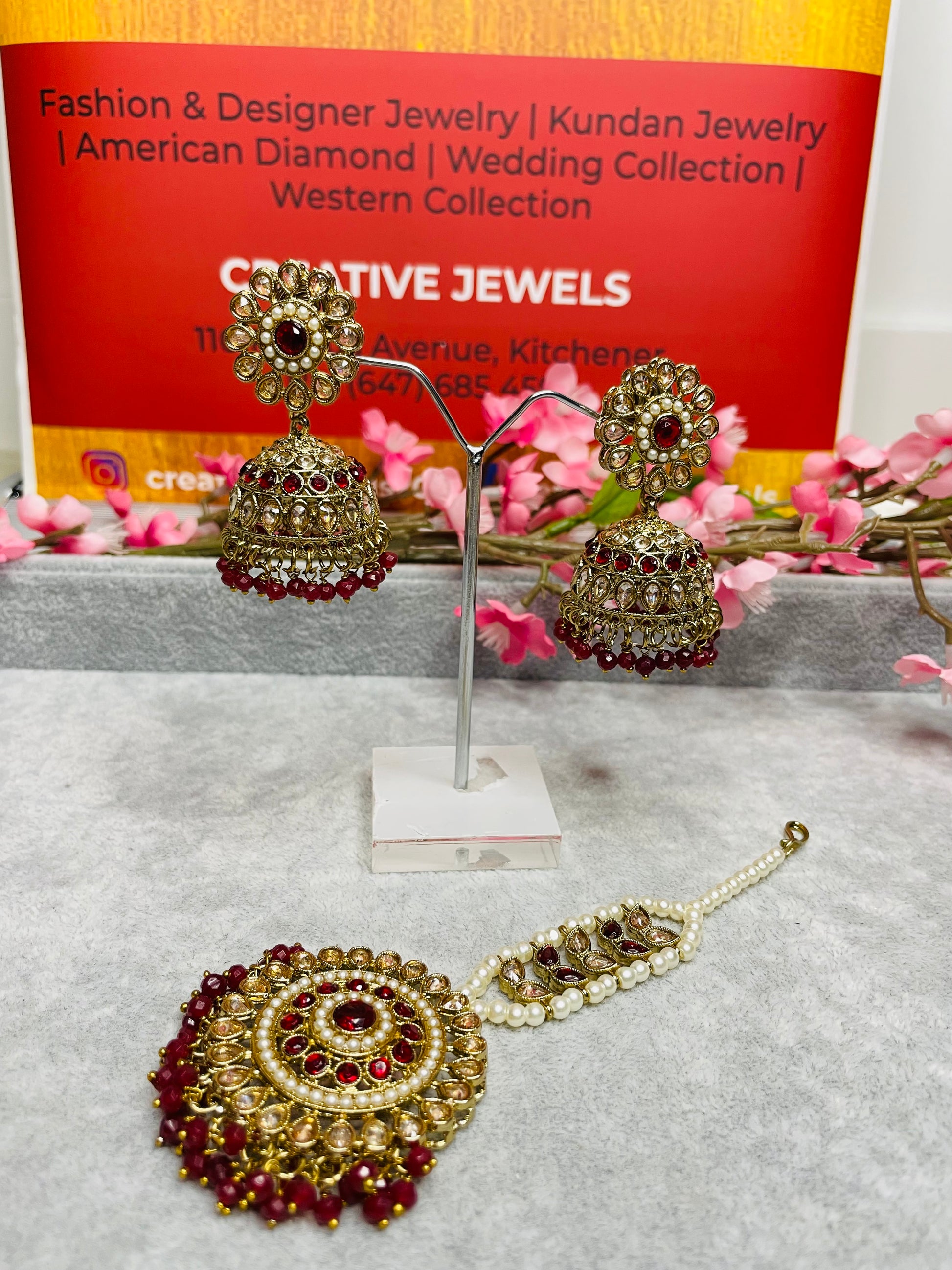 Jhumki tikka set, Indian Jewellery in Canada, Indian Jewelry near me, Indian Jewellery store, Polki Set