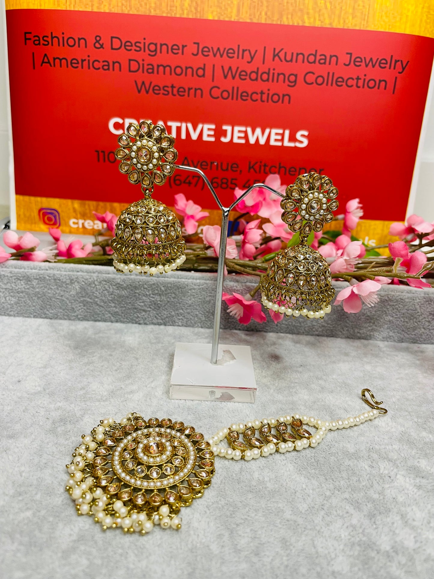 Jhumki tikka set, Indian Jewellery in Canada, Indian Jewelry near me, Indian Jewellery store, Polki Set