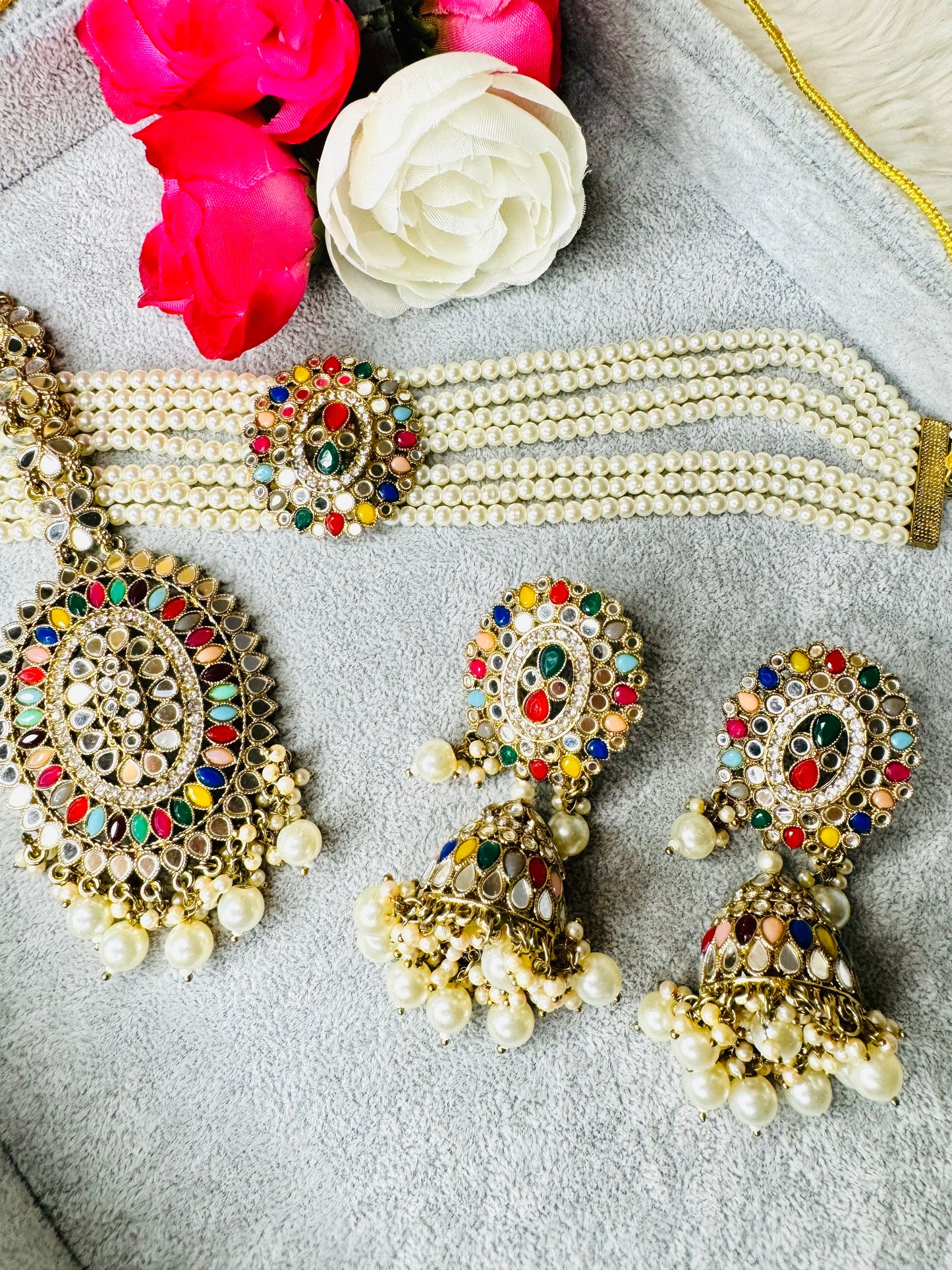 Indian Jewellery Online | Mirror Choker Set | Choker Necklace | Creative Jewels