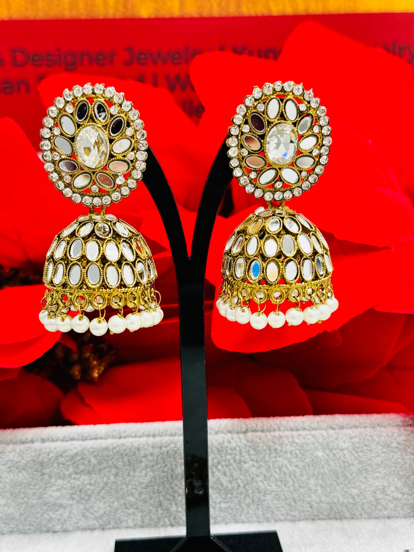 Reflective Splendor: Mirror Jhumki & Tikka Set by Creative Jewels