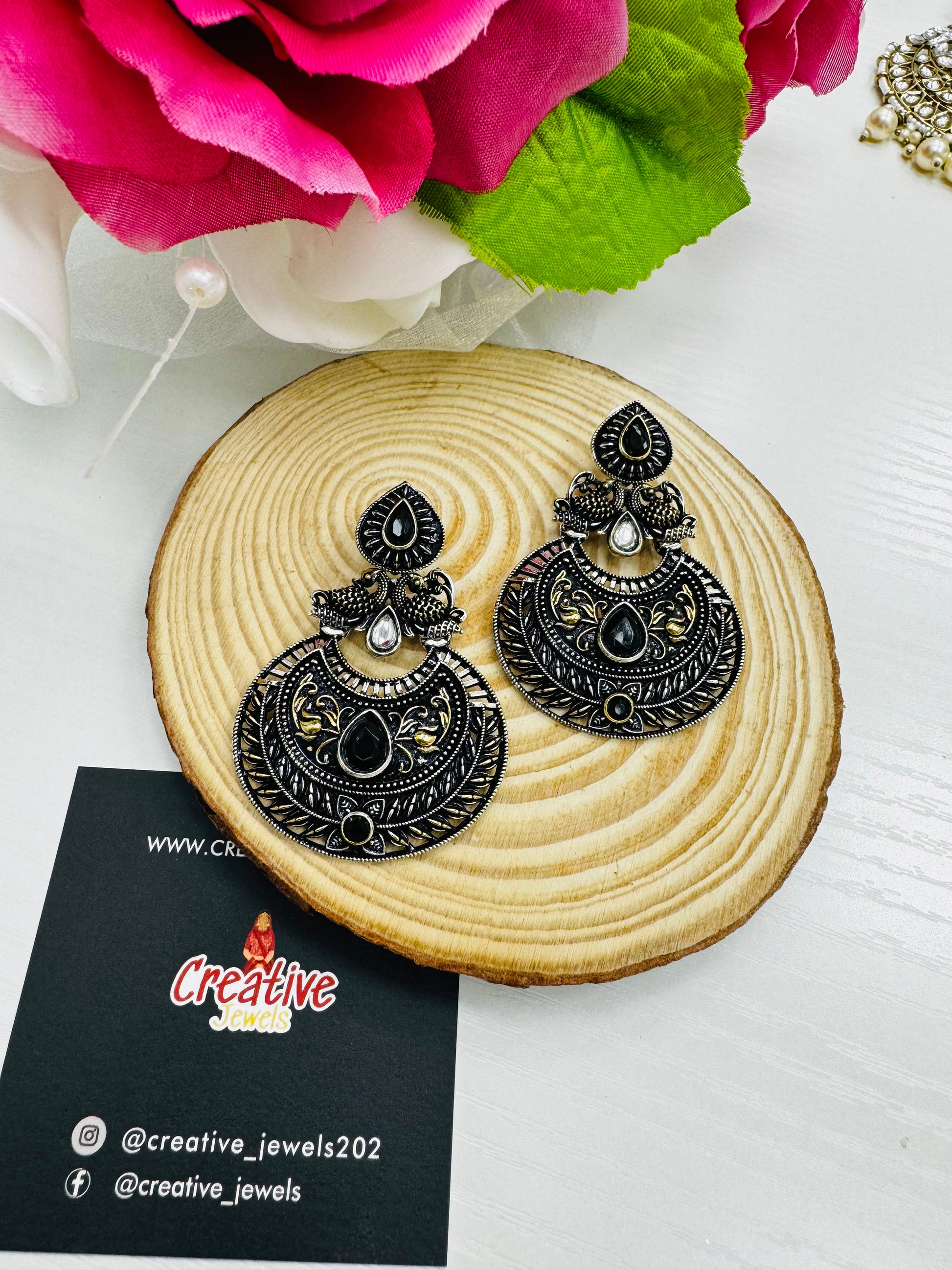 Charm Your Look with Oxidized Chandbaali Earrings by Creative Jewels