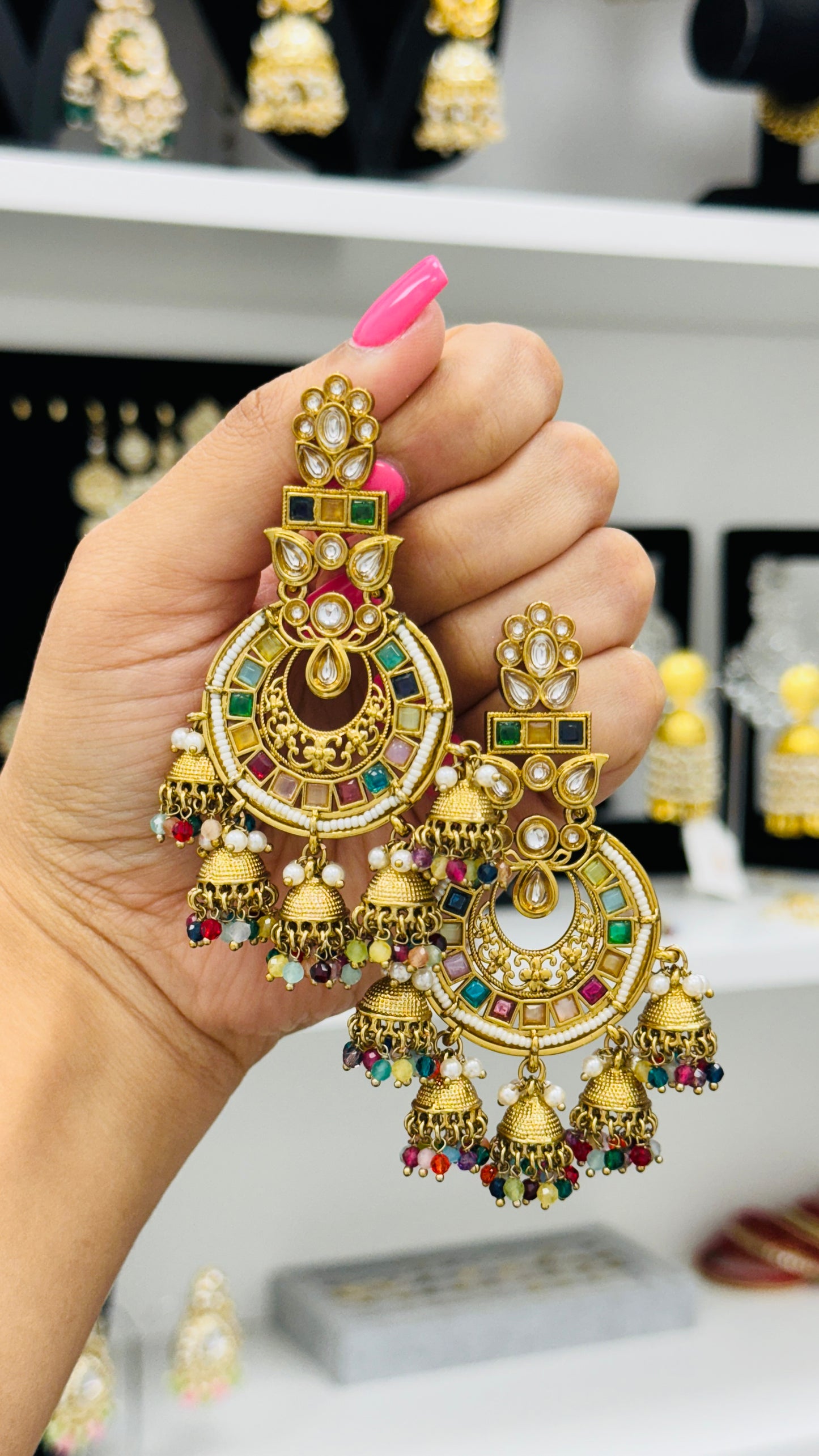 Kundan Chandbaali with small jhumki’s