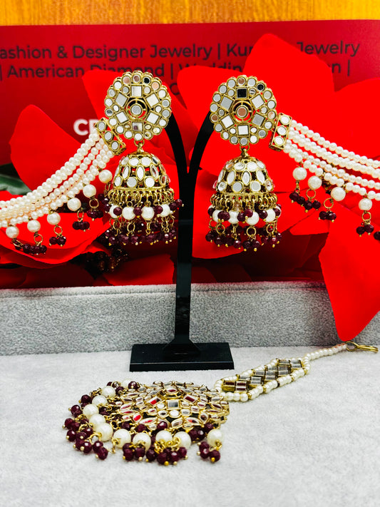 Mirror Jhumki and Tikka Set with Sahare: Beauty in Every Detail by Creative Jewels