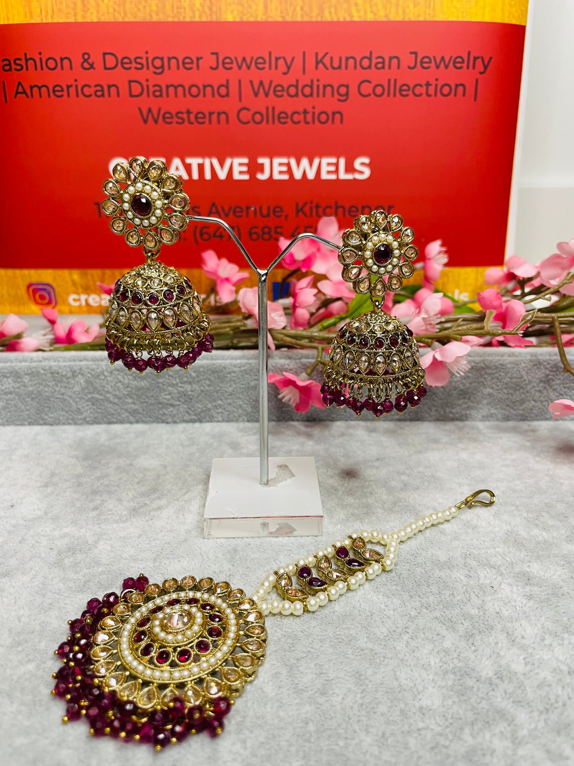 Jhumki tikka set, Indian Jewellery in Canada, Indian Jewelry near me, Indian Jewellery store, Polki Set