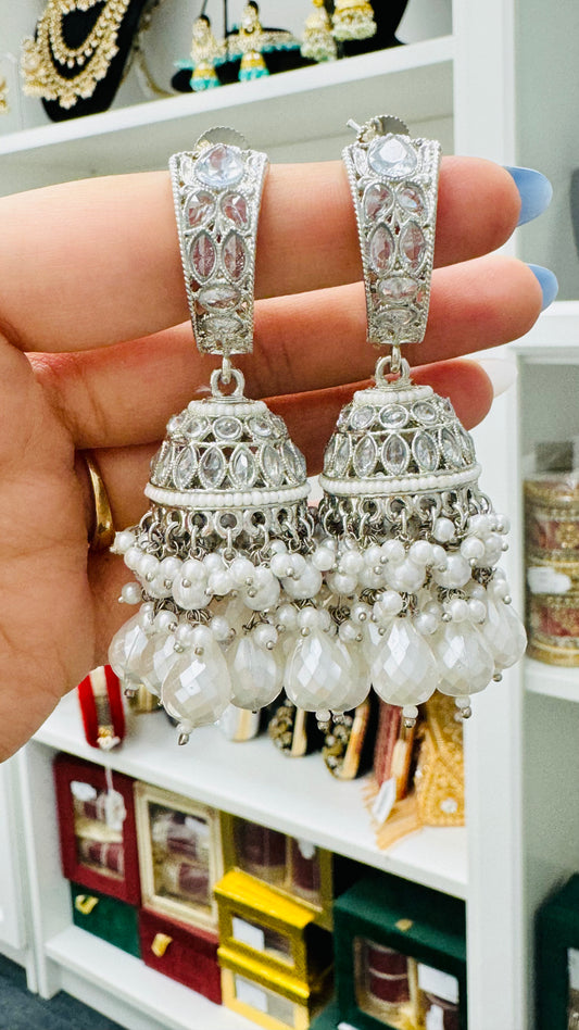 Silver Jhumki Earrings by Creative Jewels: Shop Now