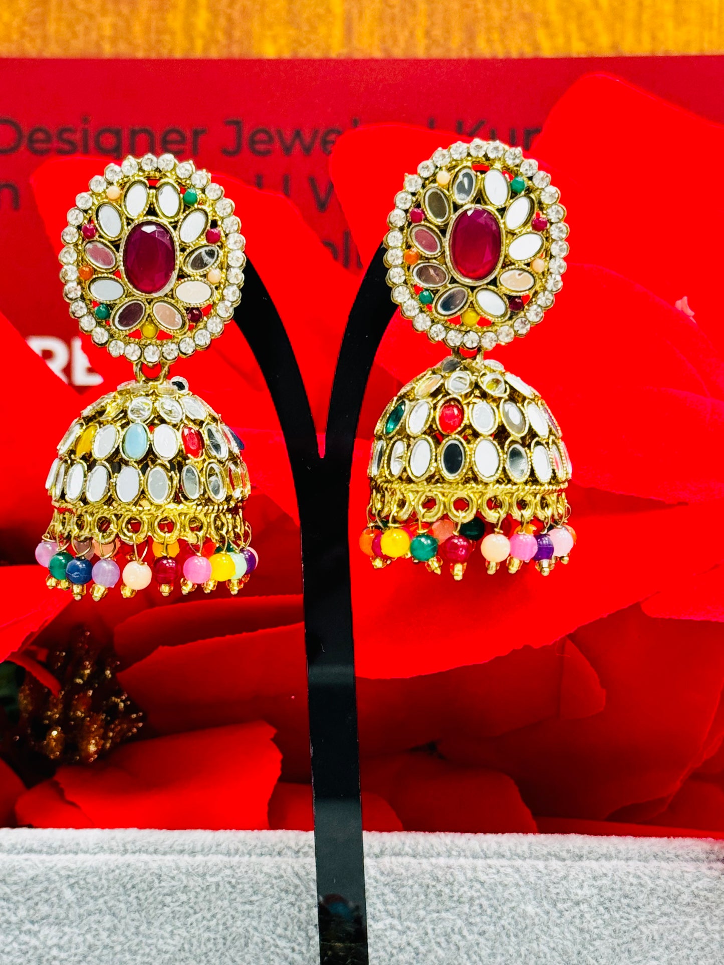 Reflective Splendor: Mirror Jhumki & Tikka Set by Creative Jewels