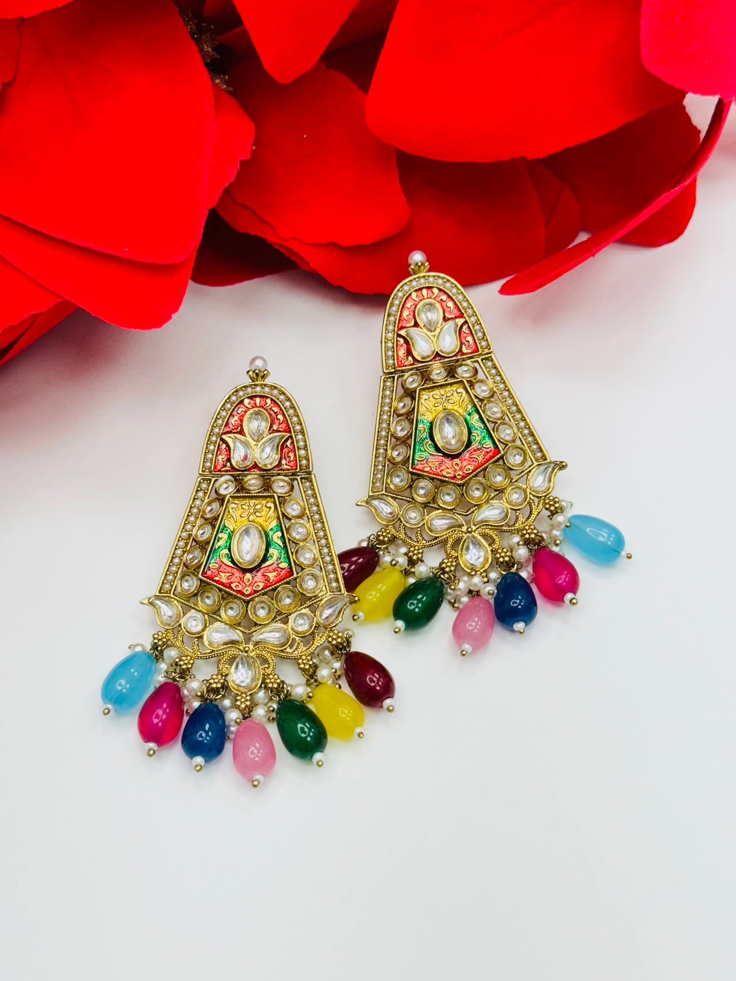 Kundan and Meenakari Earrings