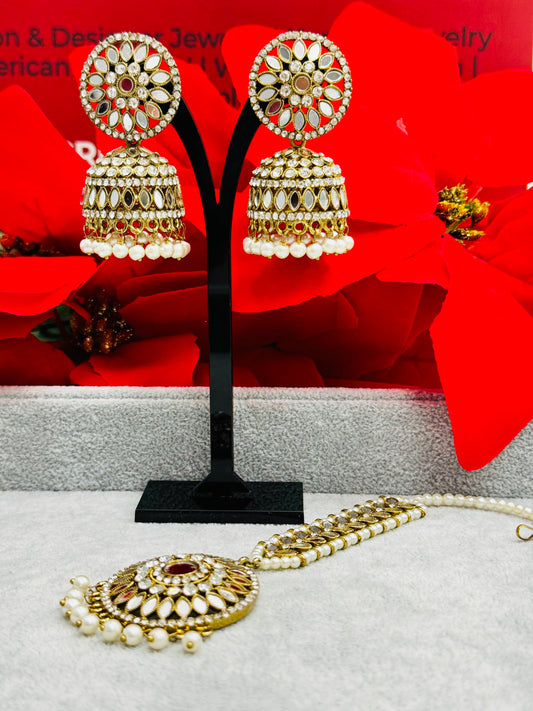 Mirror Jhumki & Tikka Set by Creative Jewels