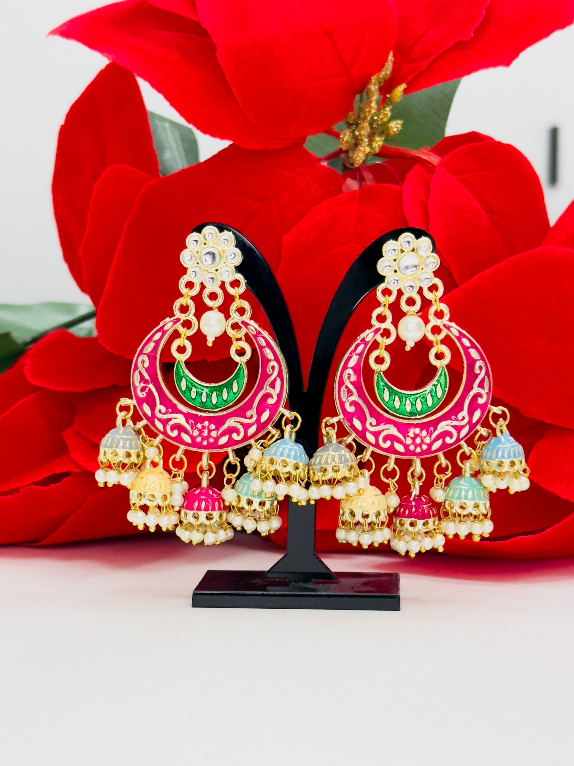 Stunning Meenakari Chandbaalis | Jhumki Earring Set | Creative Jewels