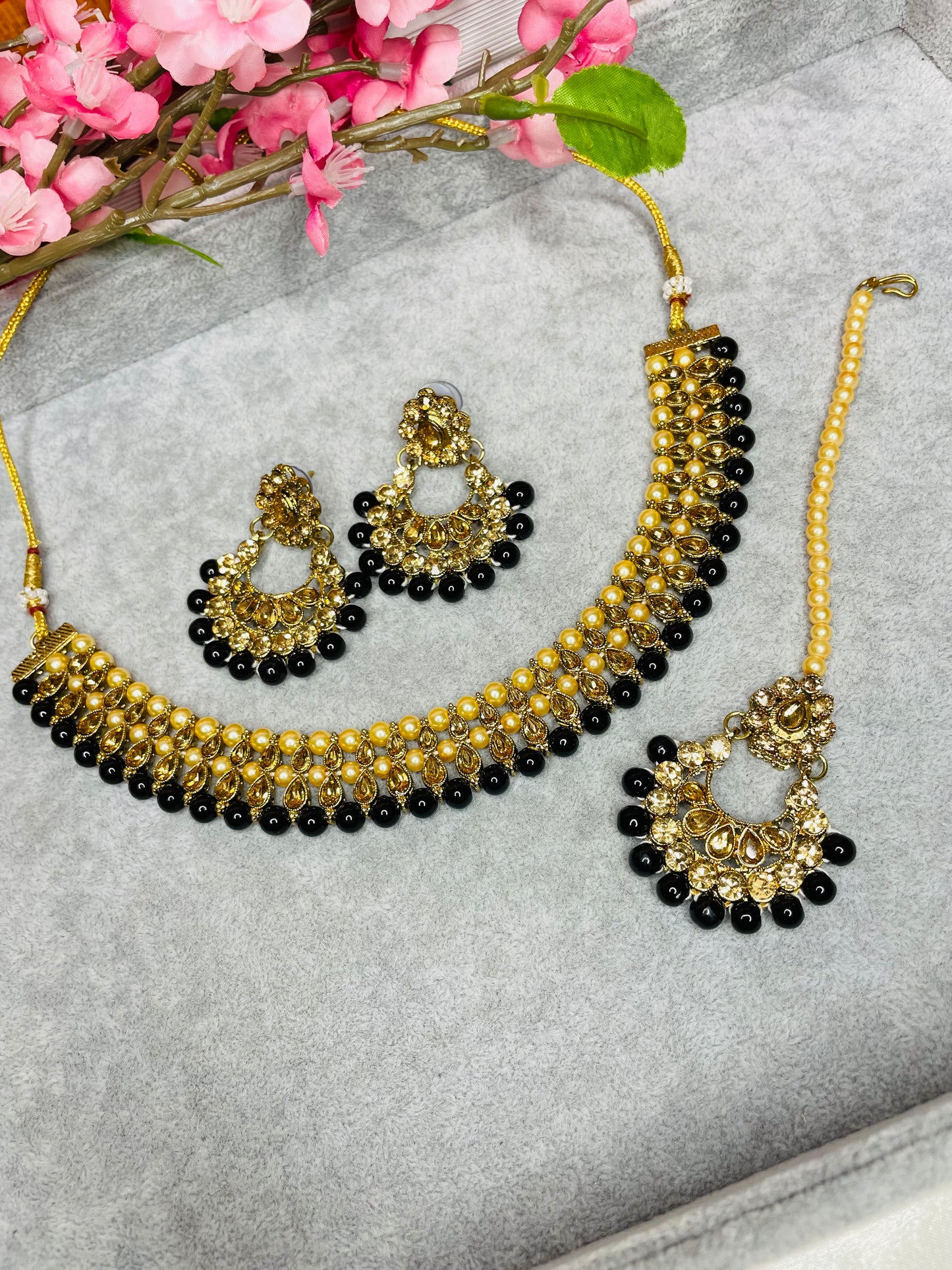 Creative Jewels Elegant Pearl and Stone Necklace Set for Sophistication