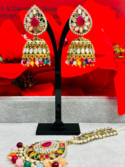 Mirror Jhumki & Tikka Set: Radiate Charm with Creative Jewels