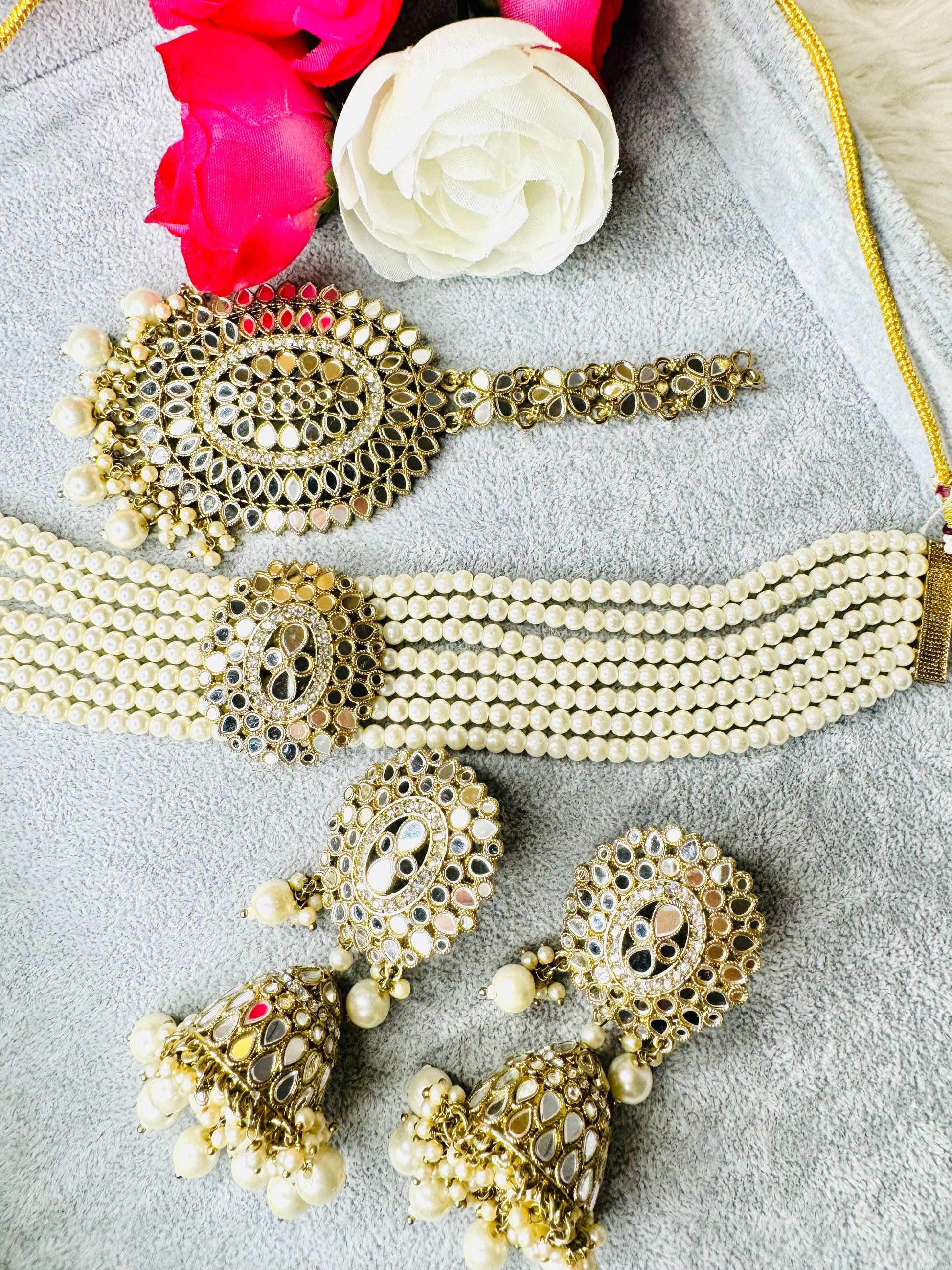 Indian Jewellery Online | Mirror Choker Set | Choker Necklace | Creative Jewels