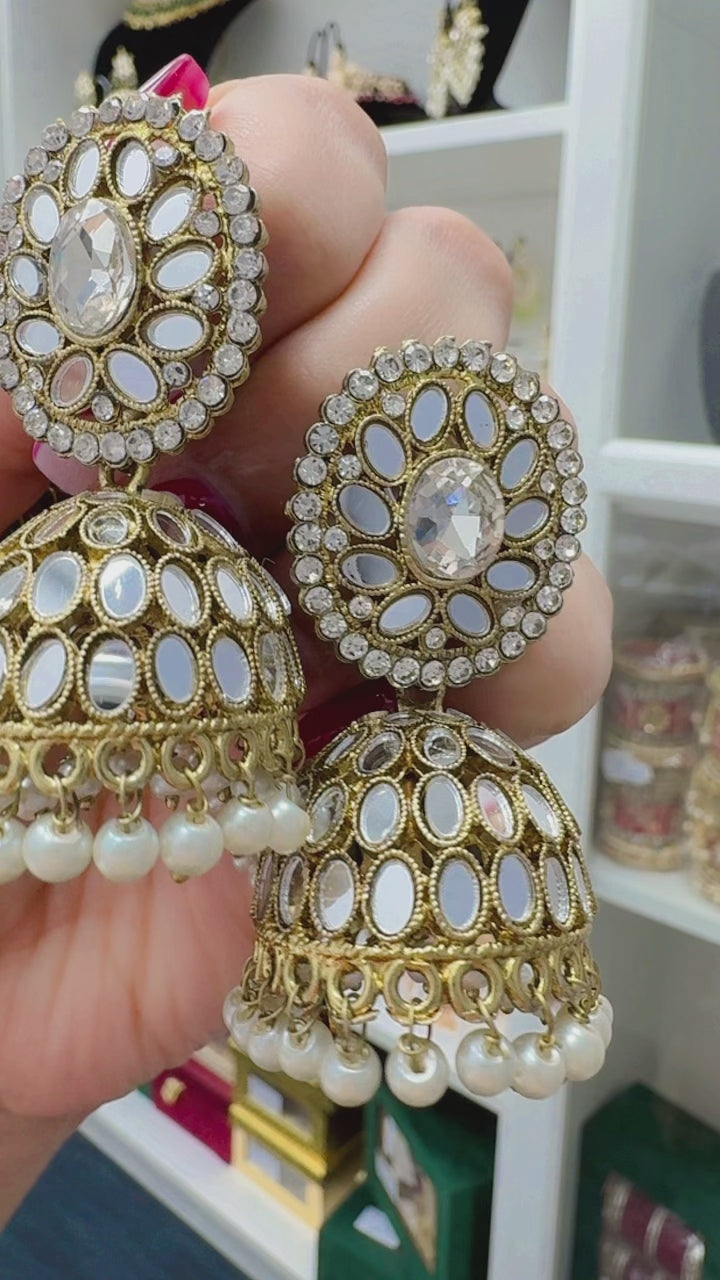 Reflective Splendor: Mirror Jhumki & Tikka Set by Creative Jewels