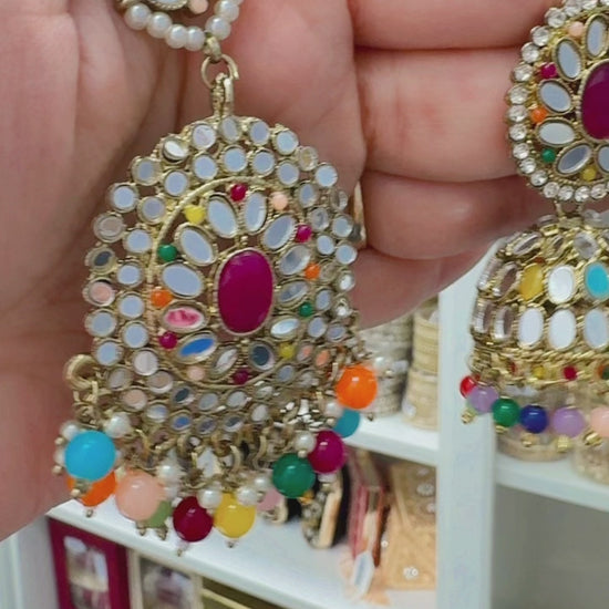 Reflective Splendor: Mirror Jhumki & Tikka Set by Creative Jewels