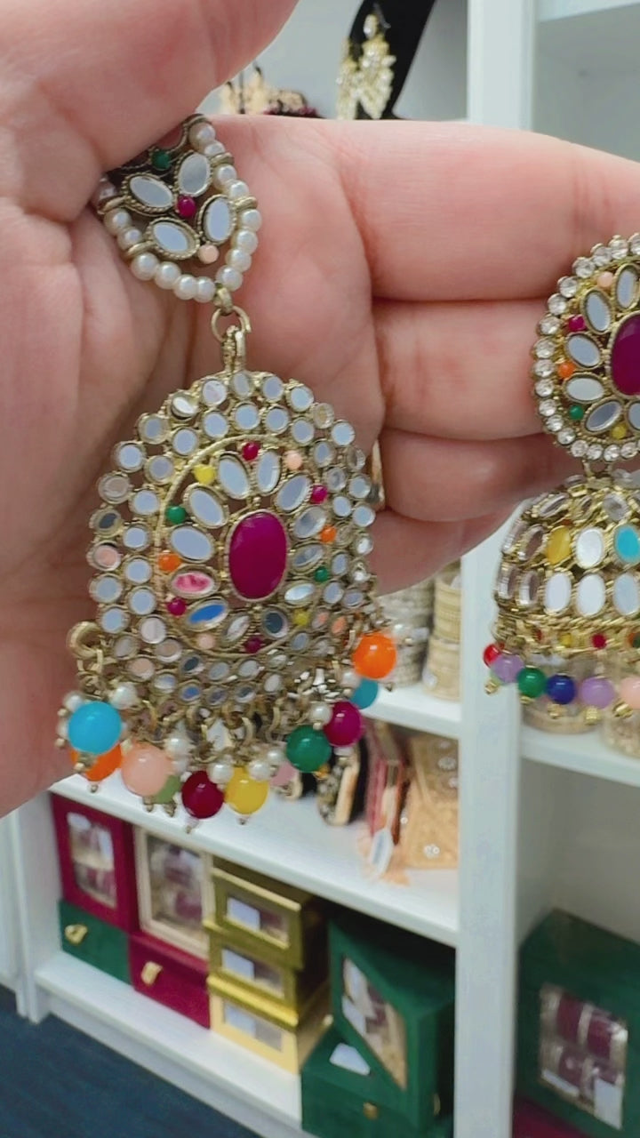 Reflective Splendor: Mirror Jhumki & Tikka Set by Creative Jewels