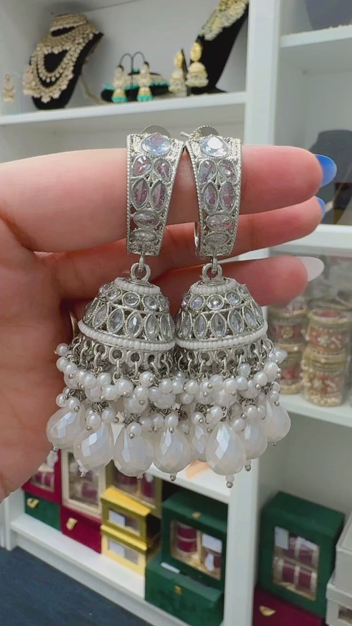 Silver Jhumki Earrings by Creative Jewels: Shop Now