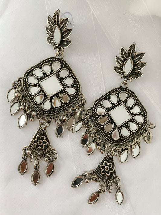 Elegant Oxidized Mirror Earrings by Creative Jewels