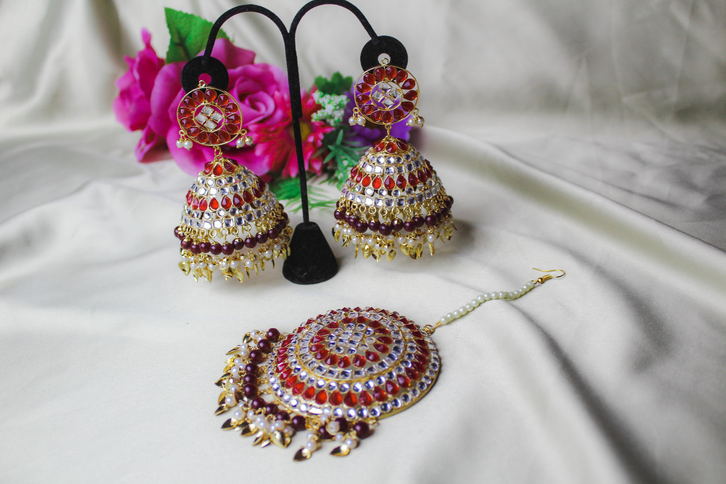 Elegant Ensemble: Oversized Tikka and Jhumki by Creative Jewels