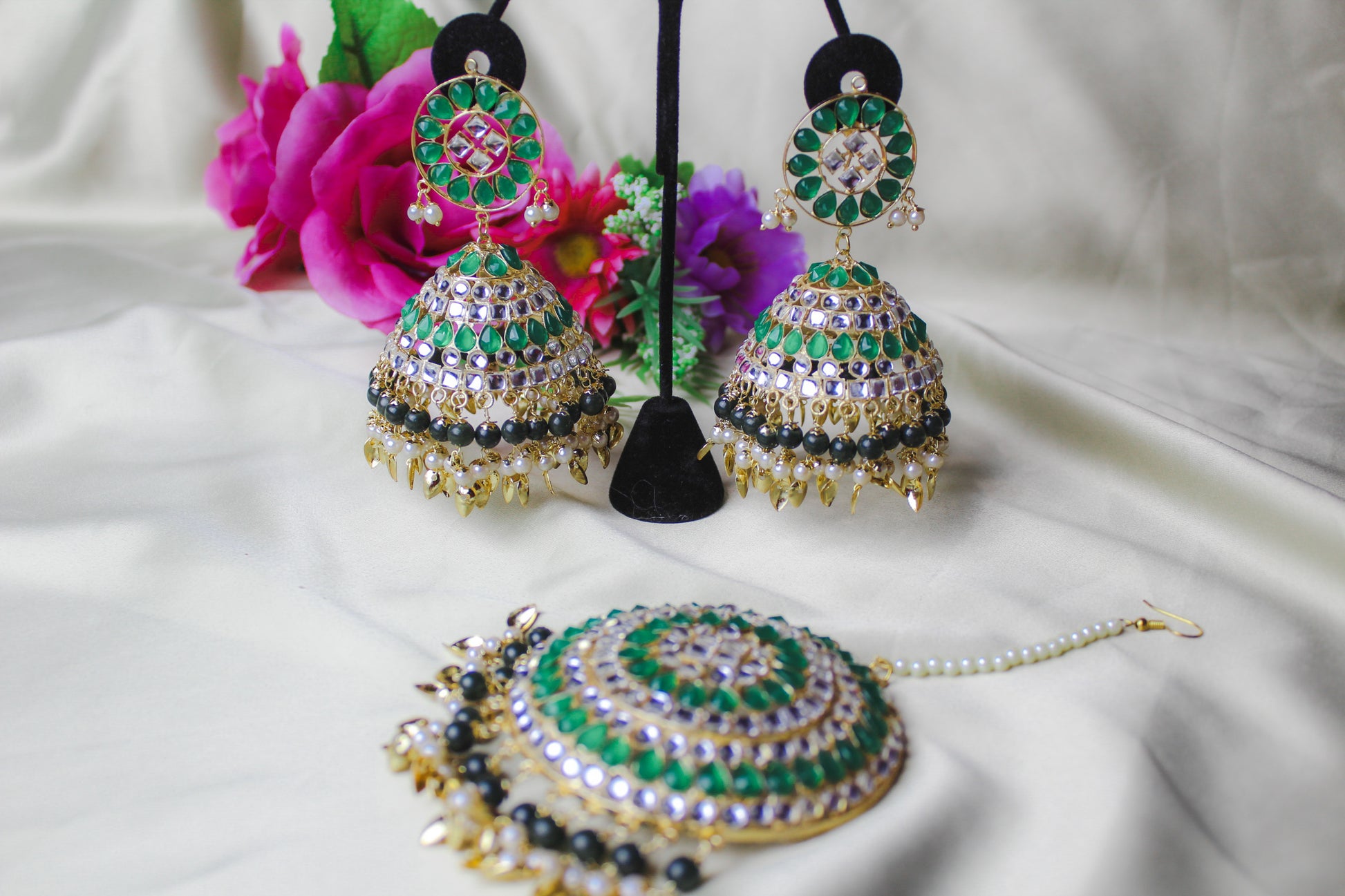 Elegant Ensemble: Oversized Tikka and Jhumki by Creative Jewels