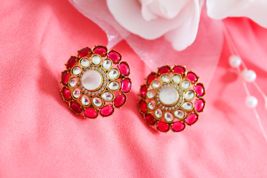 Uncut Kundan Stud Earrings | Diamond Stud Earring Set | Creative Jewels