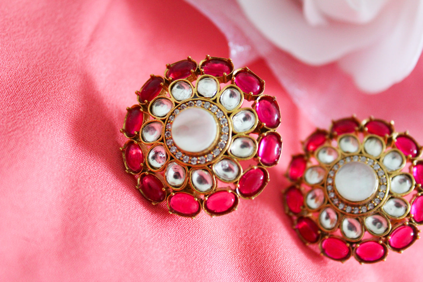 Uncut Kundan Stud Earrings | Diamond Stud Earring Set | Creative Jewels