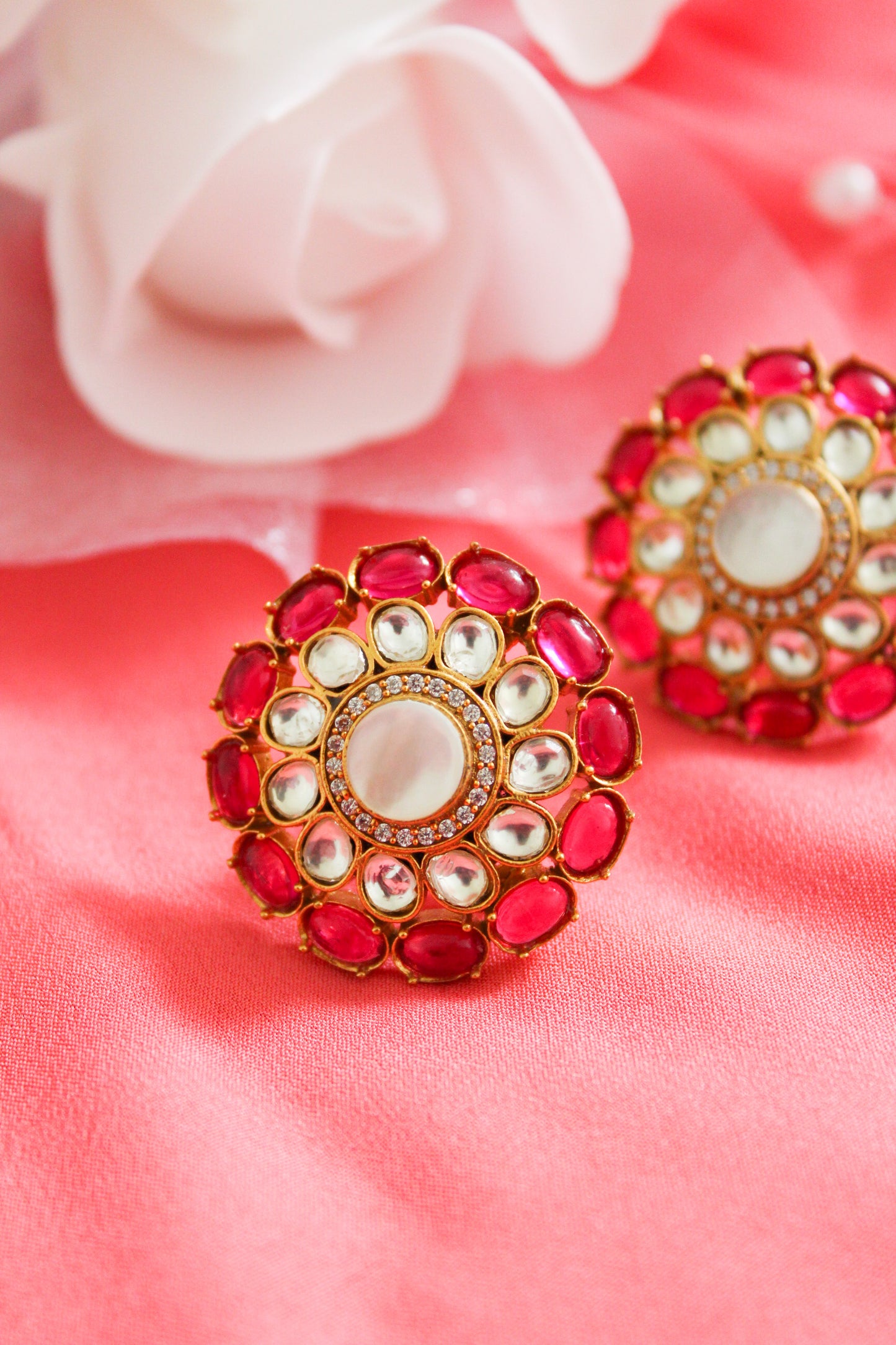 Uncut Kundan Stud Earrings | Diamond Stud Earring Set | Creative Jewels