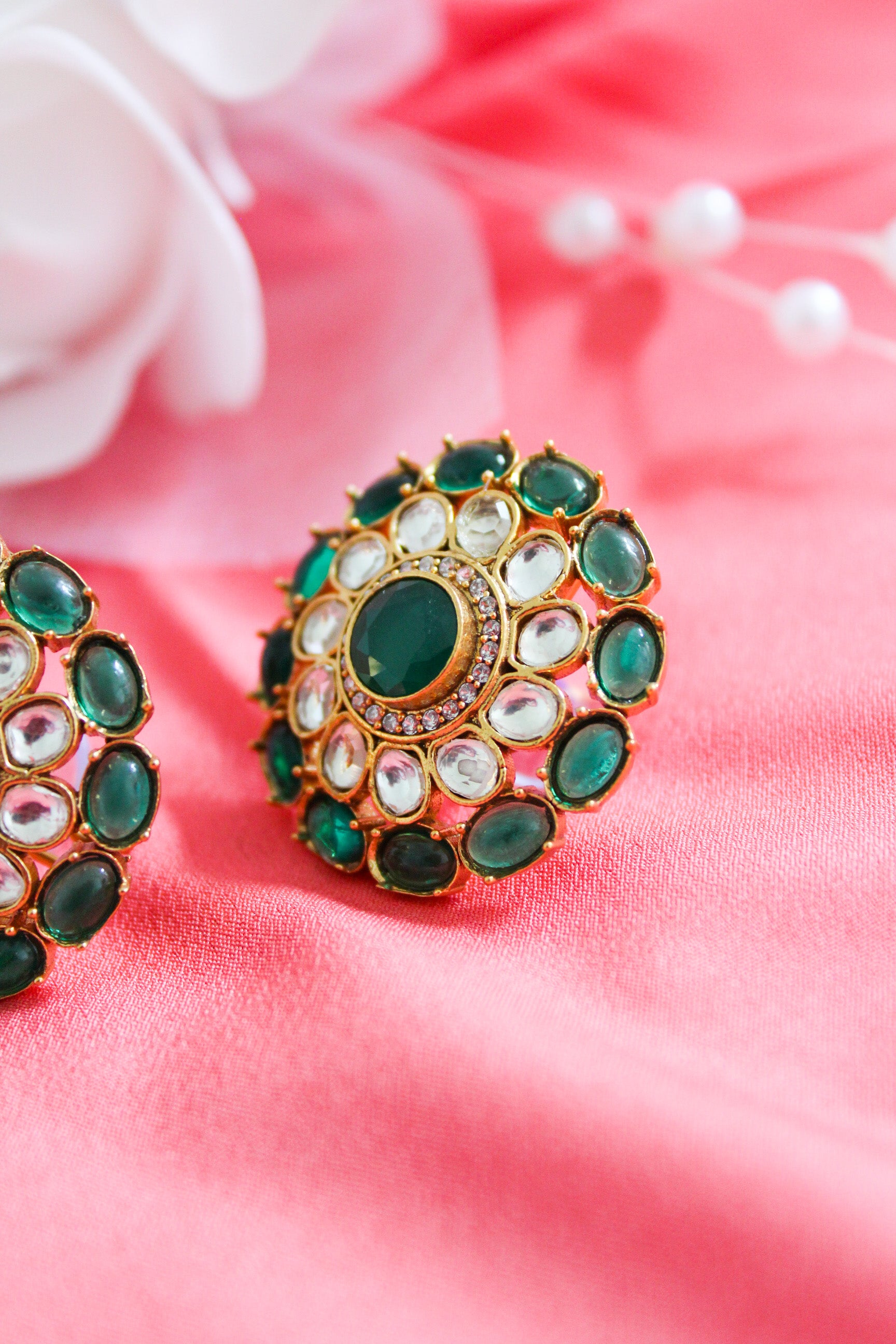 Uncut Kundan Stud Earrings | Diamond Stud Earring Set | Creative Jewels