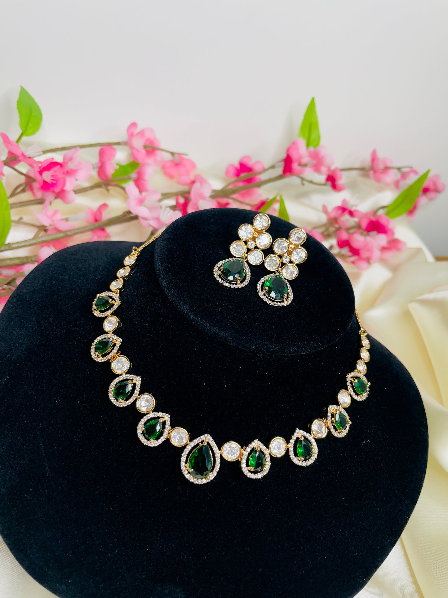 Green Tayani and AD Necklace Set 