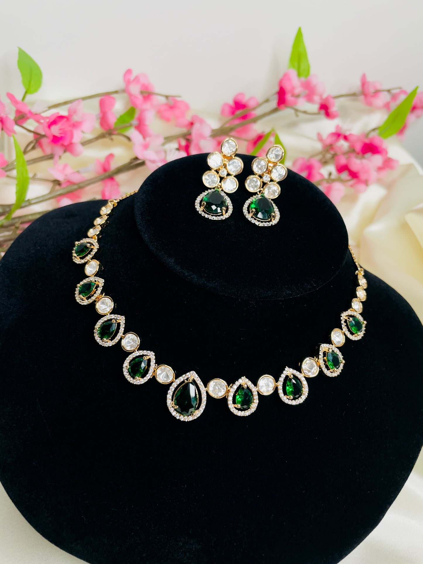 Green Tayani and AD Necklace Set 