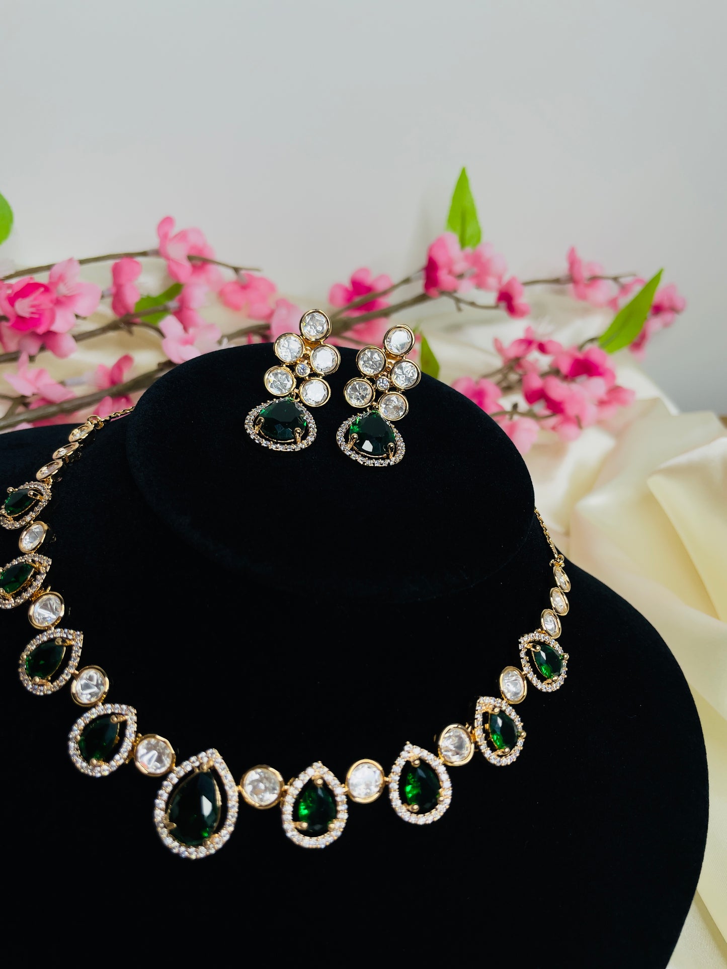 Green Tayani and AD Necklace Set 