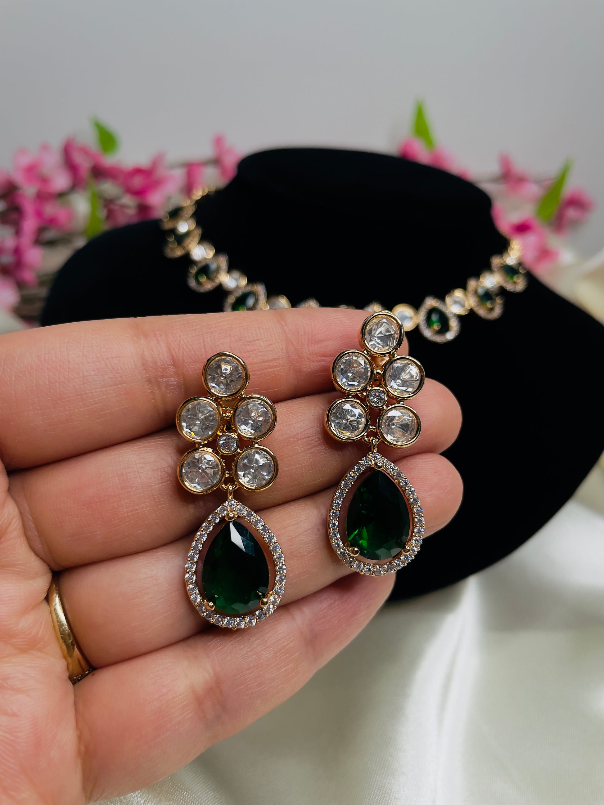 Green Tayani and AD Necklace Set 