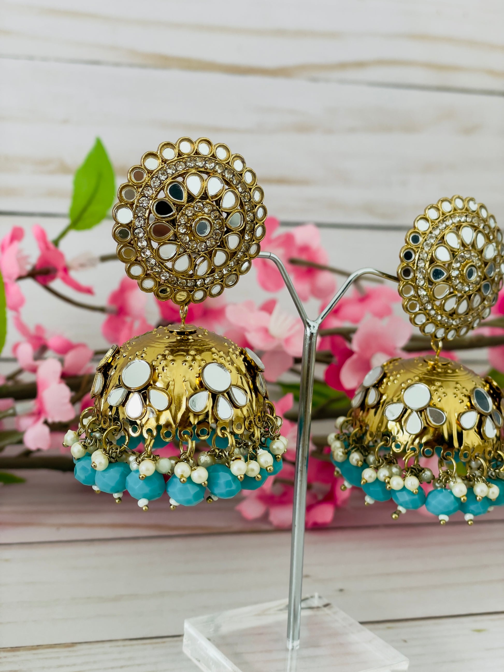 Reflective Elegance: Mirror Choker Set with Jhumkas by Creative Jewels