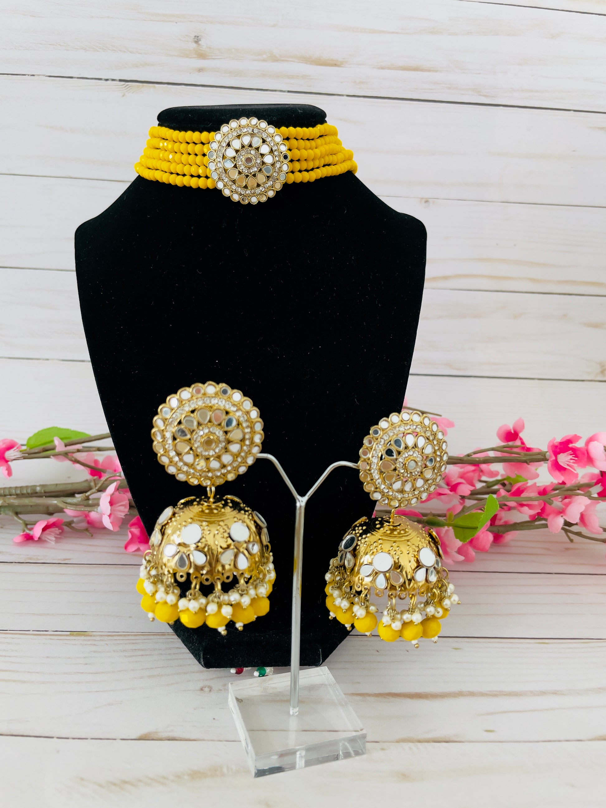 Reflective Elegance: Mirror Choker Set with Jhumkas by Creative Jewels