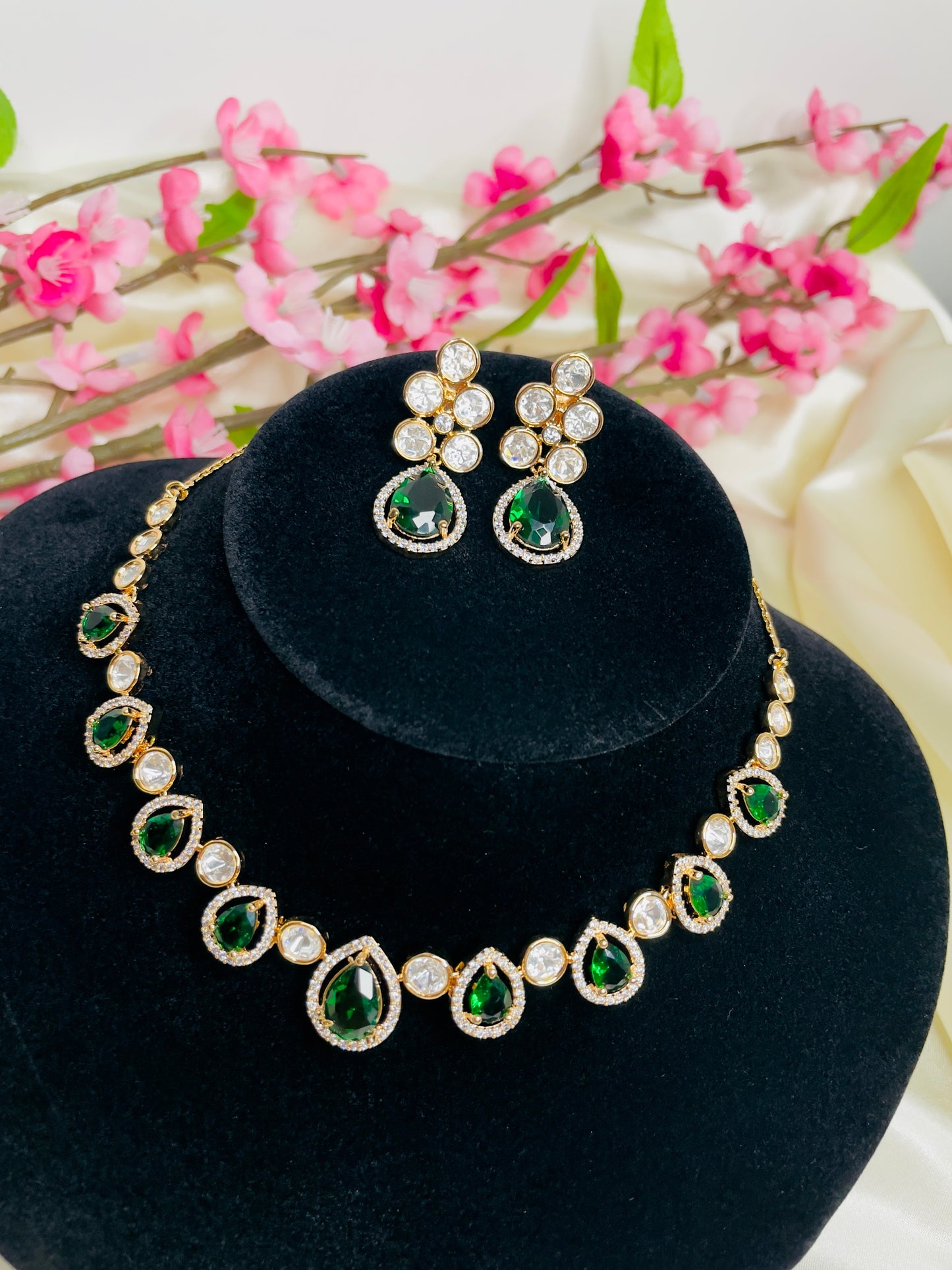 Green Tayani and AD Necklace Set 