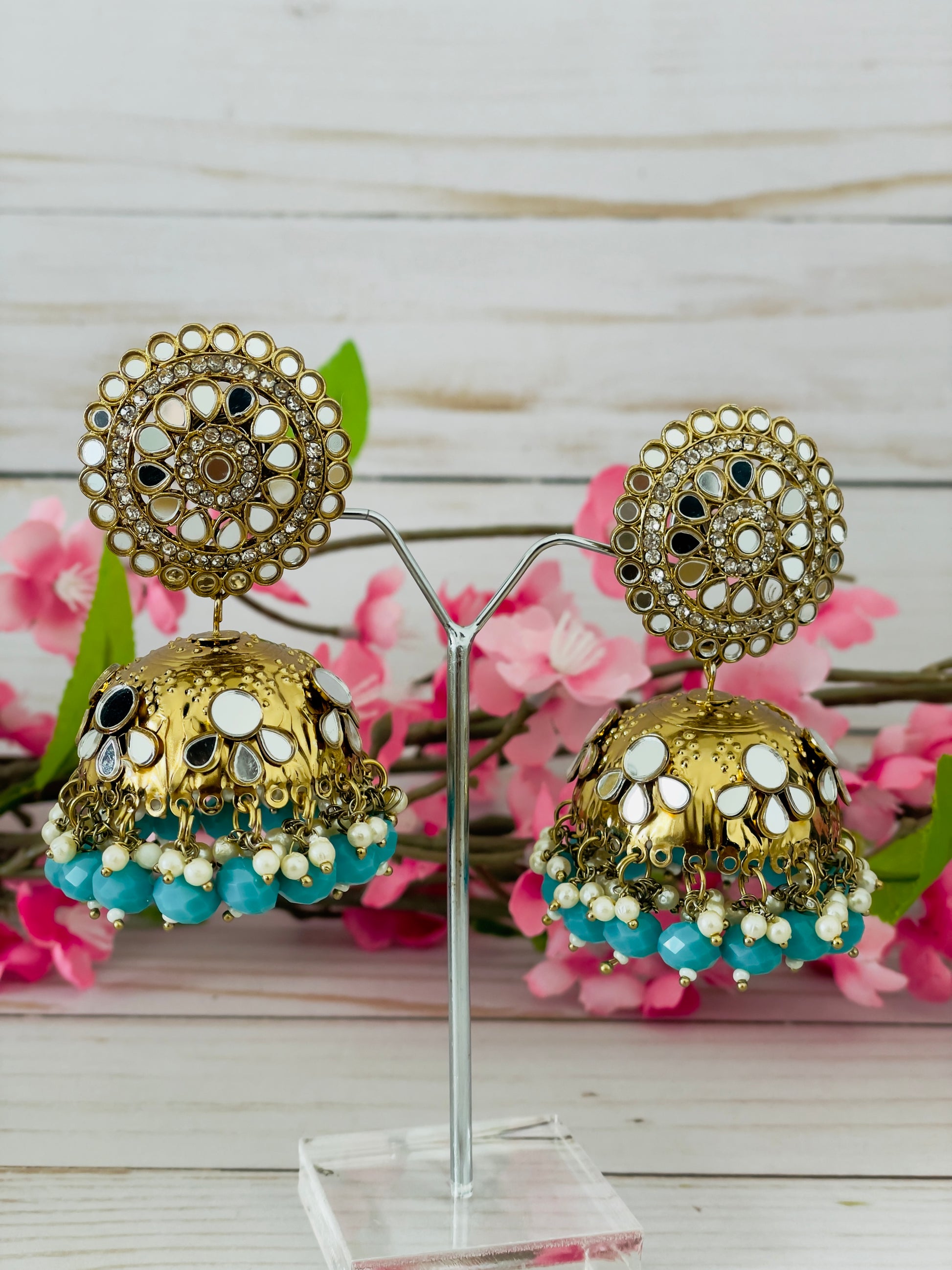 Reflective Elegance: Mirror Choker Set with Jhumkas by Creative Jewels