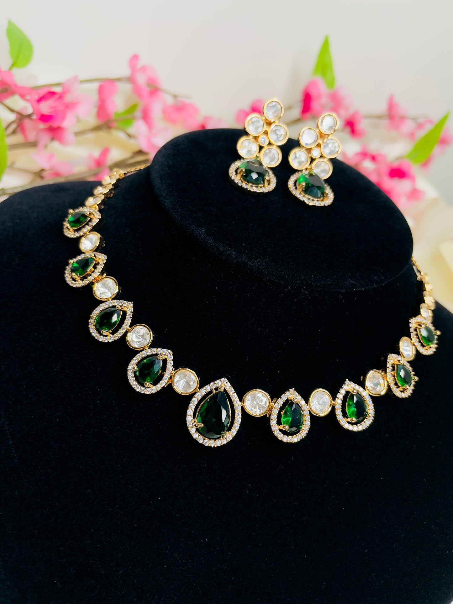 Green Tayani and AD Necklace Set 